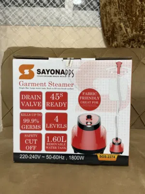 This is a Sayona SGS-2374 garment steamer in red.
