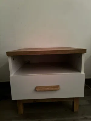 Modern White & Wood Bedside Table / Nightstand