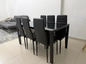 Black Modern Rectangular Dining Table with 6 chairs