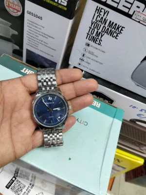 Men's Silver Quartz Watch Bahrain  Stylish Blue Dial Wrist Watch for Men