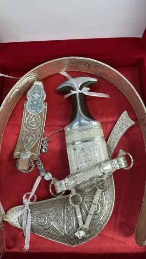 للبيع خنجر شبه جديد مستعمل قليل جدا ثلاث مرات فقط قرن زراف هندي مع حزام فضه الخنجر 7 حلقات