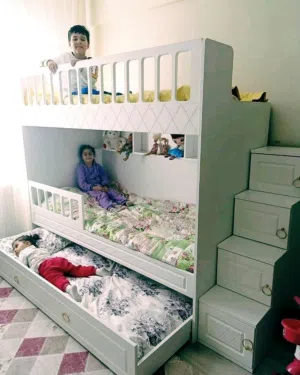 غرفة أطفال كاملة في قطعة واحدة سرير دريم سرير دورين (3*1) خشب زان استغلال مثالي للمساحات الضيقة
