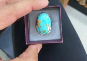 خاتم فيروز نيشابوري طبيعي  natural Iranian nishapuri turquoise feroza ring