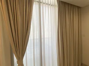 Beiges blackout curtains with white sheer panels - set of 2