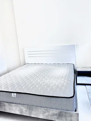 White Bedroom Set: Double Bed, Nightstand & 3-Drawer Dresser with Mirror