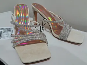 New strappy heels sparkle rhinestones size 37 square toe