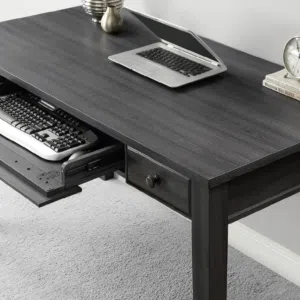Modern Home Office Desk - Grey Oak Wood Grain (Large Surface + Storage)