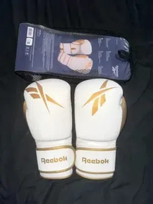 Reebok Boxing Gloves 14oz White & Gold