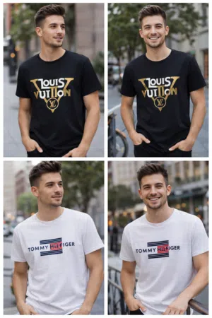 تيشرتات شبابيه جديده ماركة Tommy الأصلية لون اسود وابيض