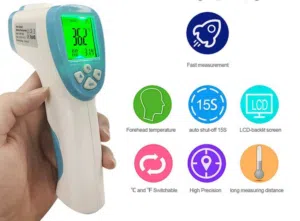 ميزان حرارة رقمي LCD بالأشعة تحت الحمراء القياس العالمي لدرجة حرارة الإنسان: ميزان حرارة للجبهة يعمل