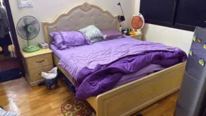 king size bed with mattress and side table good condition no damage