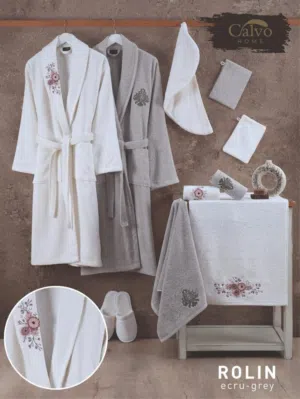 أطقم أرواب استحمام تركية قطن 100% مع تطريز أنيق 13 قطعة ف بوكس