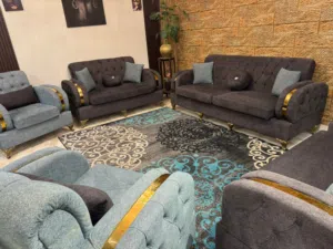 طقم كنب 9مقاعد  modern  خشب  قراط سويد   اسفنج دانلوب  قماش جيكار فاخر وpanda فاخر