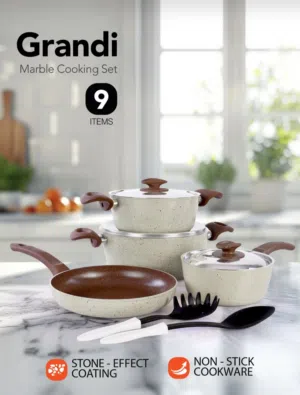مجموعة أواني طهي جراندي غير لاصقة من 9 قطع، مصنوعة من الألومنيوم