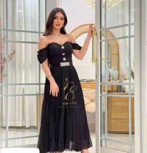 فستان حريمي طويل رروعه قماش ذكرا مع شيفوان