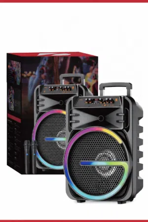 سماعة شحن متنقلة فل مواصفات مع دبل مايكروفون لاسلكي 15 انش