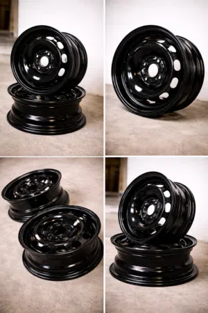 Glossy Black Steel Car Rims – Set of 2 (Painted, Clean Finish)