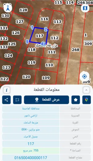 ارض للبيع مساحة 755 م حنو برازين