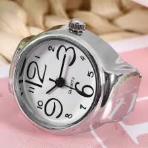 ساعه خاتم اصبع ساعة عقارب فضي ستانلس ستيل مطاطي تناسب جميع الَمقاسات وكل الاصابع ارقام كبيره