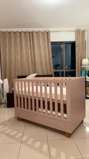 3-in-1 Convertible Baby Crib with Mattress – Full Wooden  Like New  AED 899 (Negotiable)