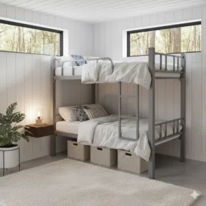 Heavy-Duty Metal Bunk Bed Frame – Space Saving Double Deck Bed with Ladder & Safety Rails