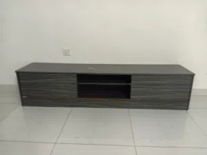 grey TV table stand moving  storage and shelves    طاولة تلفزيون رماديه بتخزين ورف