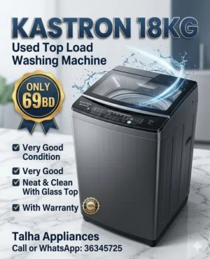 Kastron 18KG Used Top Load Washing Machine Very Good Condition Neat Clean With Glass Top Only