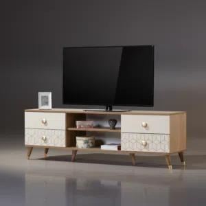 طاولة تلفزيون مودرن باندورا 180 بتصميم خشبي أنيق ونقوش هندسية - TV122 PANDORA 180