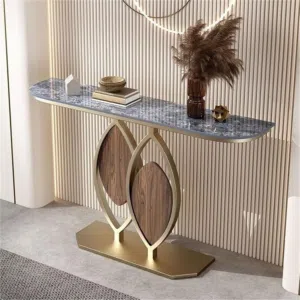 AWD Catchy Console Table, Gold Metal Frame with Marble Top, 100W * 80H * 30D cm