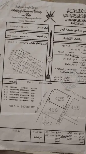ارض سكنية بركاء كونر