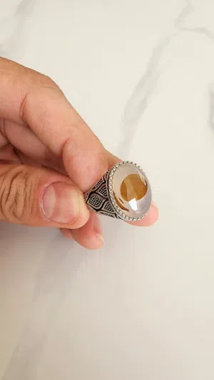 خاتم فضة بحجر عقيق يماني جميل صياغة ايطالية