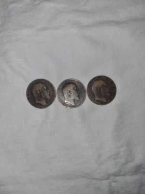 بريطانيا المملكة المتحدة UK عملات قديمه عمرها 120 سنه 1902 و 1904 و 1908 بحاله ممتازه نوادر بالكويت.