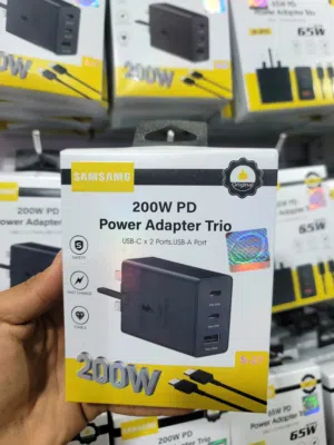 شاحن كهرباء سامسونج ثلاثه منافذ بقوة 200W الشحن السريع جدا سوبر فاست بتقنيت 2.0 وكالة