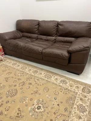 Home Centre 3-Seater leather Sofa + Carpet for Sale