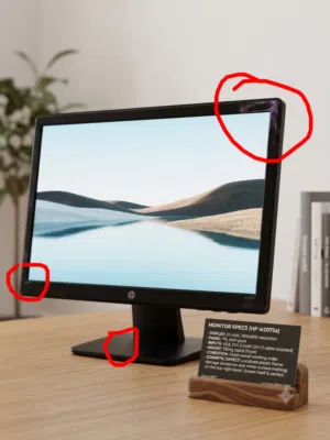 شاشة Hp اصلية بحالة جيده جدا LCD - مكتبية 20 بوصة لكن فيها عيب جمالي