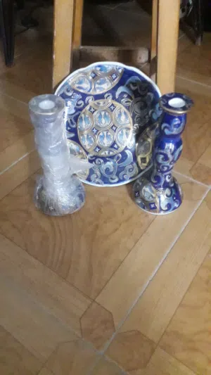 عدد 2 شمعدان وطبق