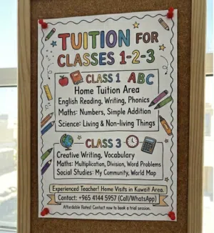 Home Tuitions – Grade 1 to 3  Kuwait