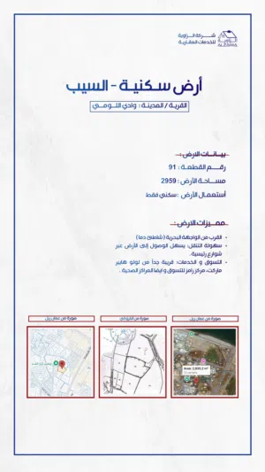 أرض للبيع بمساحة كبيرة في السيب وادي اللوامي قريبة من البحر بموقع مميز وفرصة للاستثمار