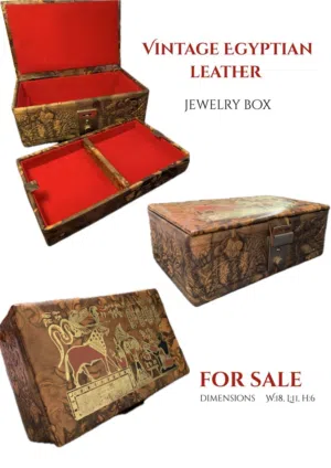 صندوق مجوهرات فرعوني طبقتين Vintage Jewelry box, dual layer red soft fabric handmade Egyptian style.
