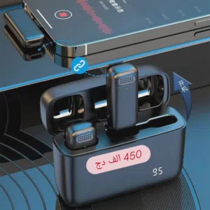 ميكروفون لاسلكي مزدوج للآيفون والأندرويد مع علبة الشحن .