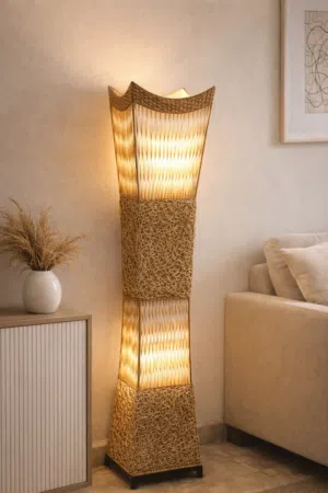 أباجورة أرضية ديكورية من الخيزران/الراتان – تصميم عصري طبيعي