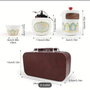 طقم شاي مع حقيبة جلد مناسبة للرحلات و الهدية ب 3 الوان (ابيض،ازرق،اسود) بجودة عالية اقرا الوصف