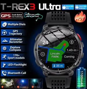 ساعة رياضية ذكية t-rex3 ultra ببطارية تدوم اكثر من 30 يوم موديل 2026 حجم الشاشه 1.7