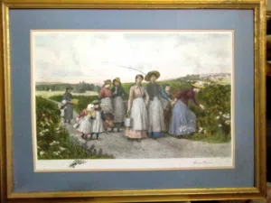 لوحة فنية رسم زيتي توقيع اسم الفنان عليها