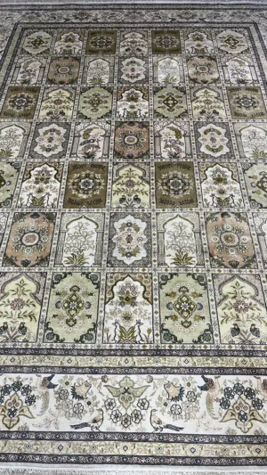 سجادة ايراني (قم الحديقة الفارسية حرير طبيعي 100 عقدة)