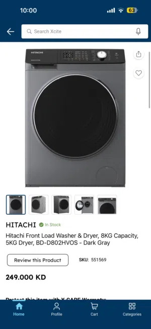 Hitachi Front Load Washer & Dryer, 8KG Capacity, 5Kg dryer