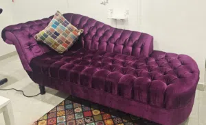 Paloma Velvet Chaise Lounge in amethyst with cushion