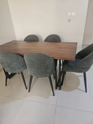 wooden dining table and 6 dining chairs
