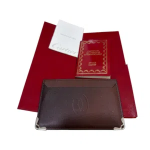 Authentic Cartier Must de Cartier Leather Card Holder Wallet Brown Made in Italy w/ Case