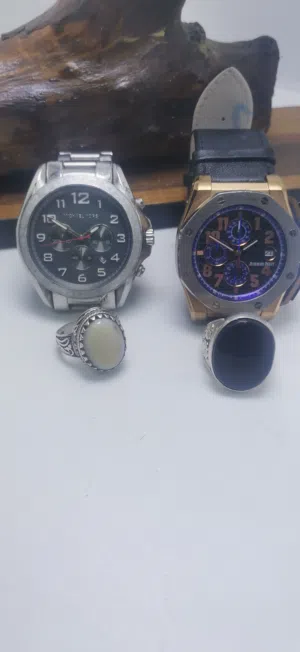 ساعتين وخاتمين فضه حجر طبيعي اصلي للبيع بسعر مرتب